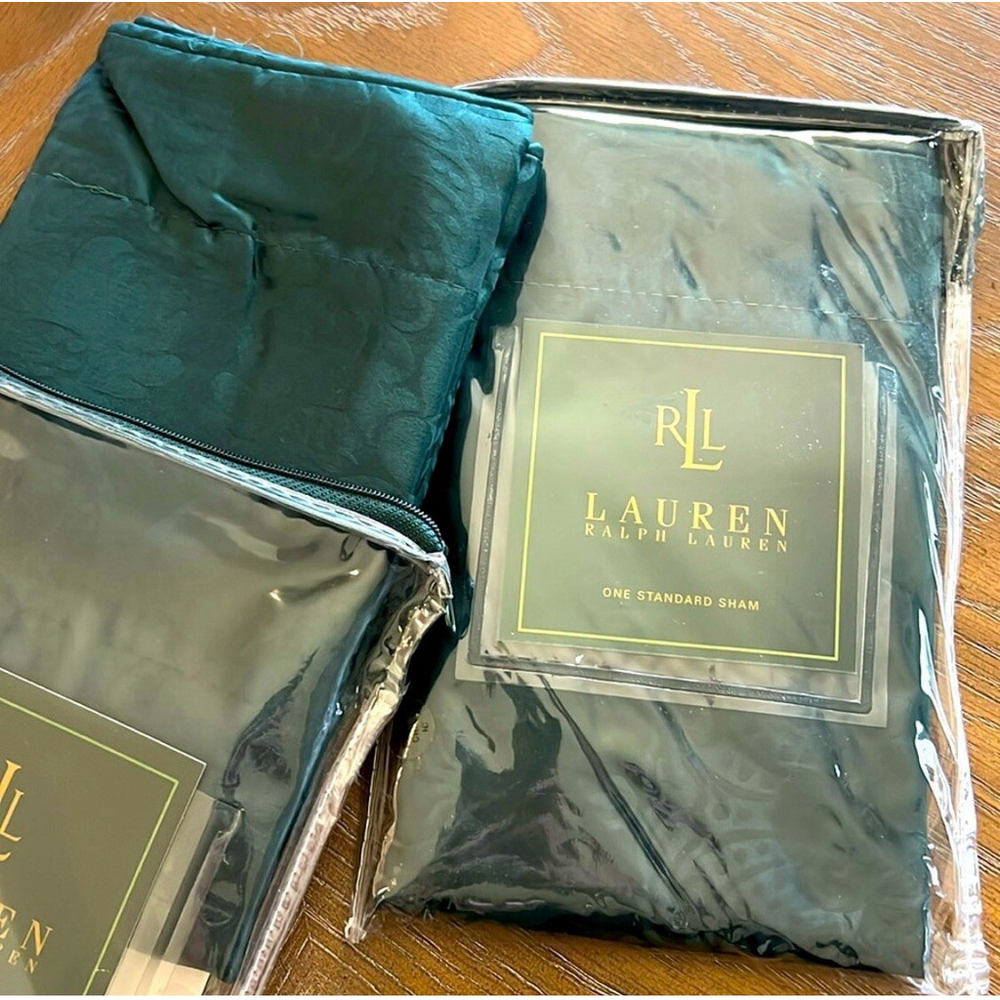 New Ralph Lauren Greycliff Jacquard Hunter Green Standard Pillow Shams 2 Shams